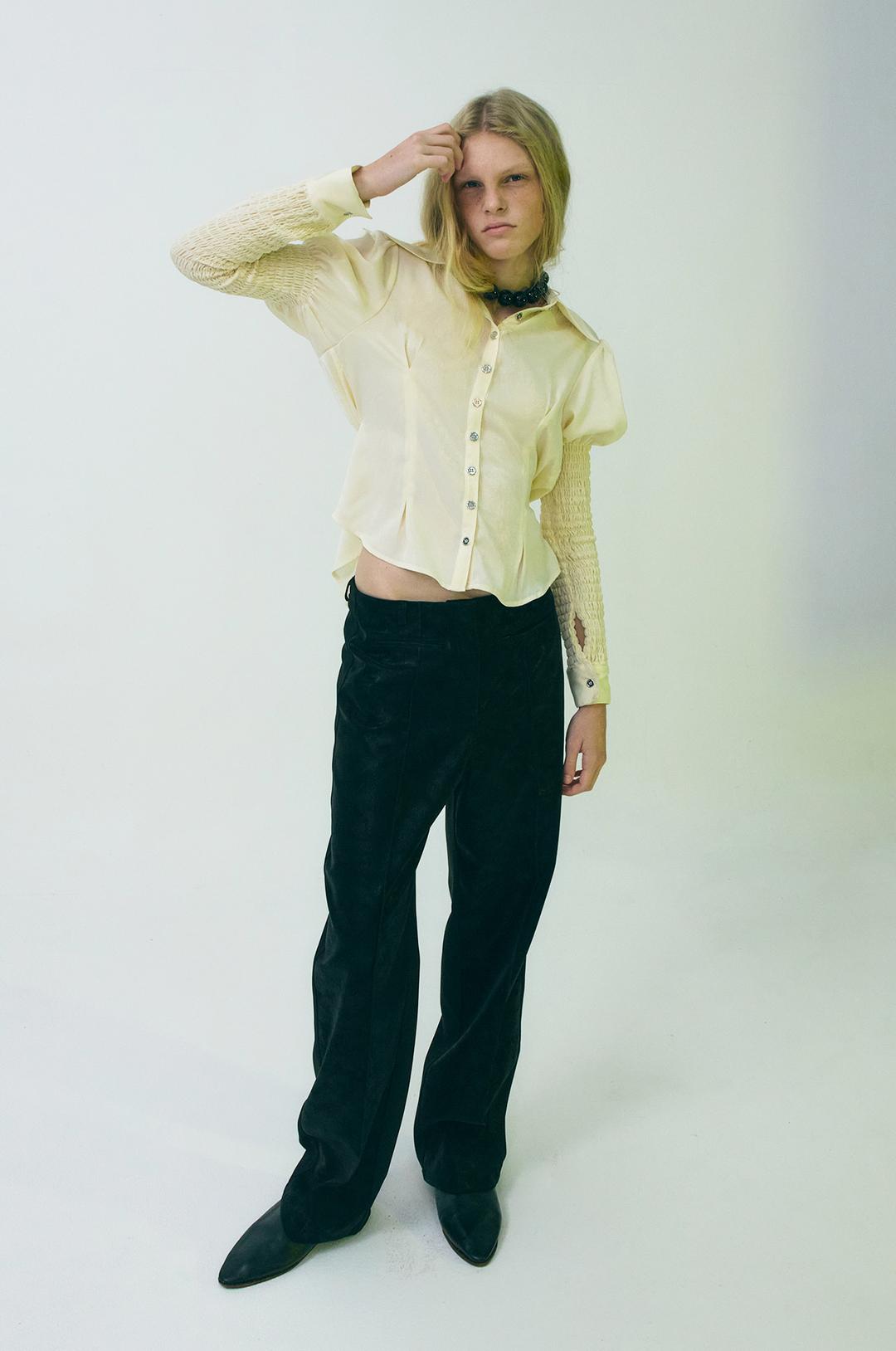 G_TAILORED HALF LEATHER PANTS / BLACK