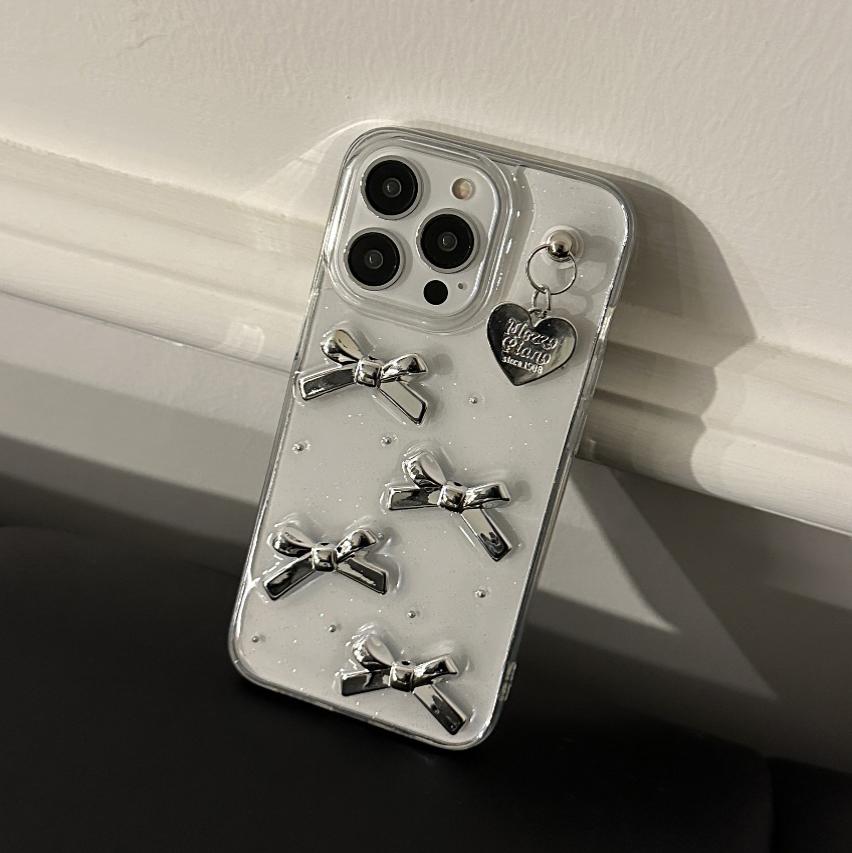 투명샵 [✨신상🚚당일] 아이폰 15 14 13 투명 케이스 실버 리본 슬림 케이스 플러스 프로 맥스 미니