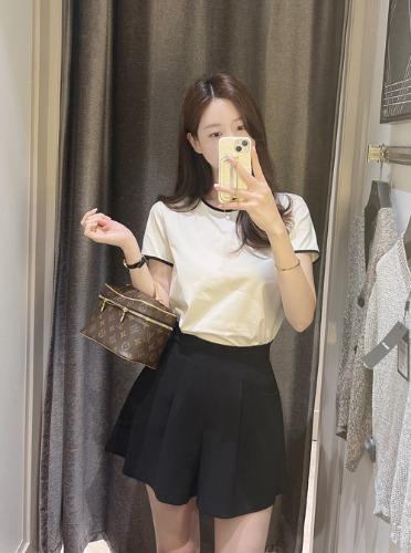 배색 실켓 반팔티
