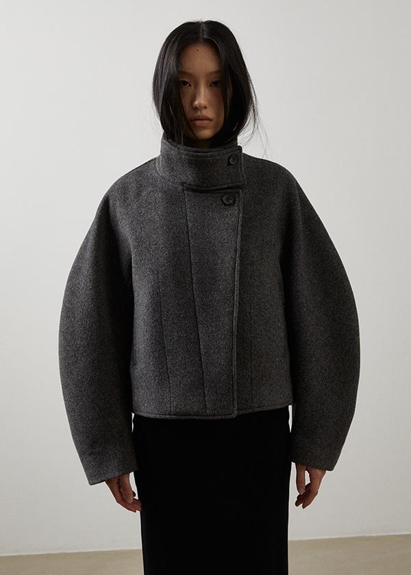 하이넥 메리노 울 숏코트_GREY