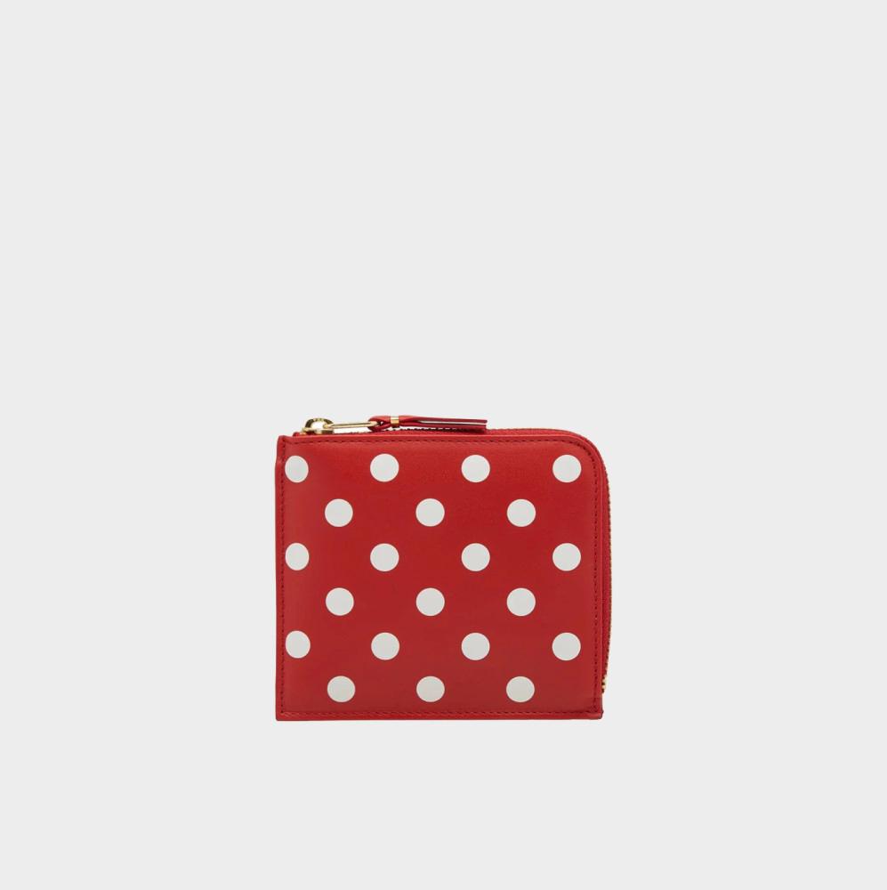 꼼데가르송 월렛 - 폴카 도트 프린팅 하프 지퍼 동전지갑 레드 SA3100PD