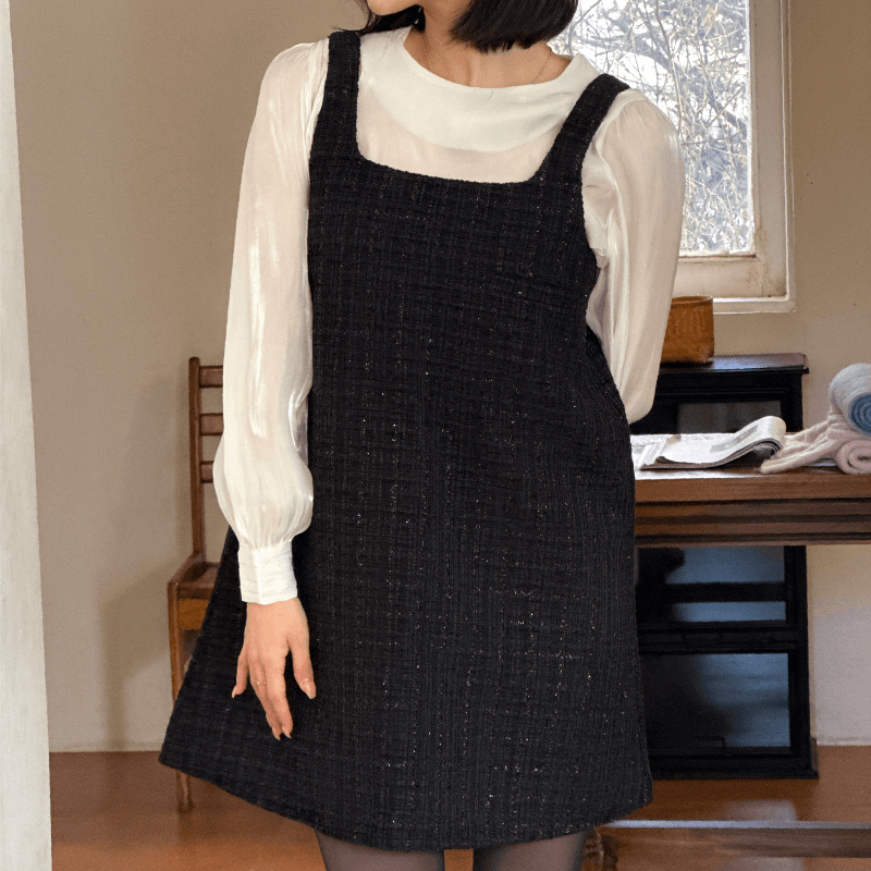 시즌오프 할인❤︎ (주문폭주/연말룩) 글리터 트위드 원피스 (black)