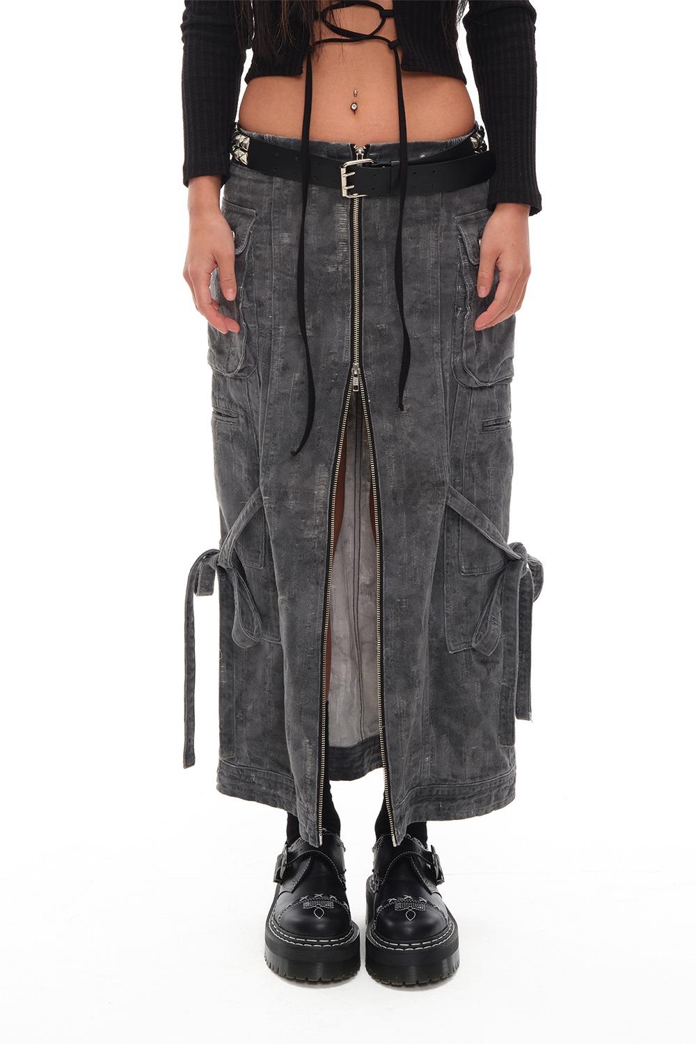 ZIPPER DENIM SKIRT_CHARCOAL