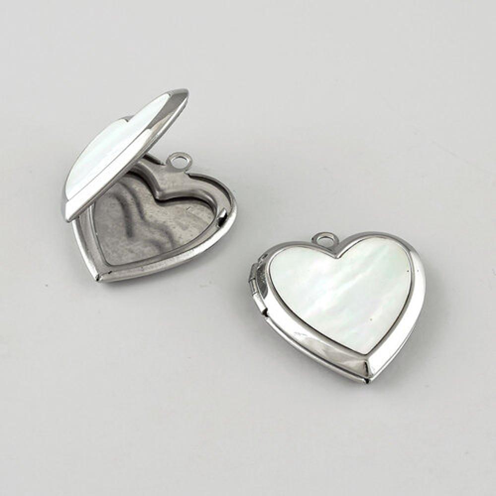스테인레스스틸 하트 자개 로켓펜던트(1개) 써지컬 사진목걸이부자재 m2212-41