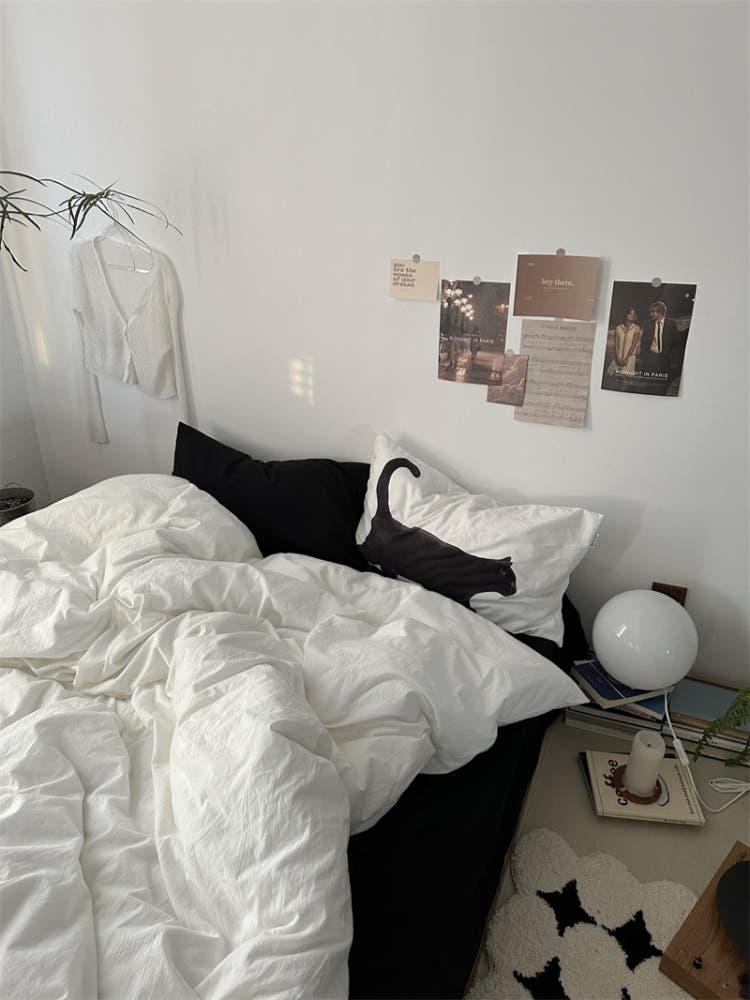 북유럽풍 블랙캣 코튼 침구 커버 세트 4피스 SS