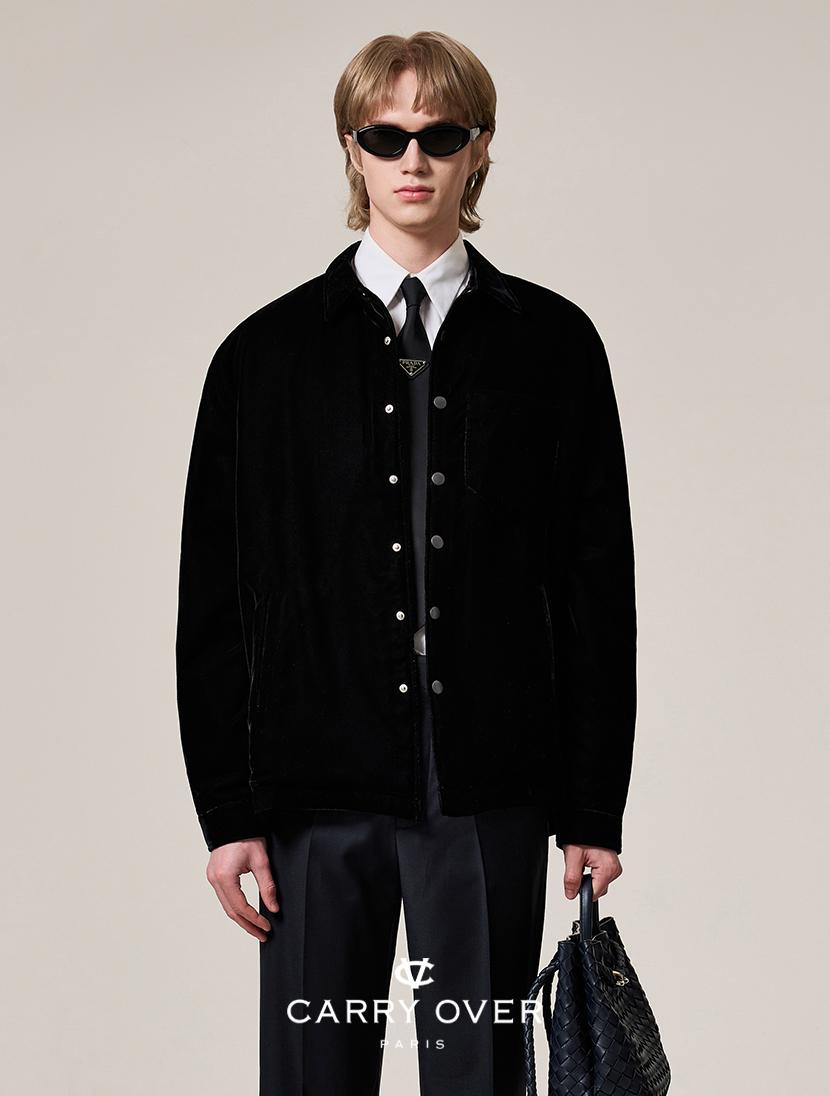 벨벳 패디드 셔츠 자켓 ( BLACK )