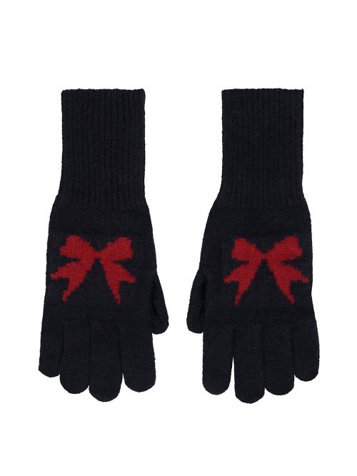 리본 울 장갑 (블랙)