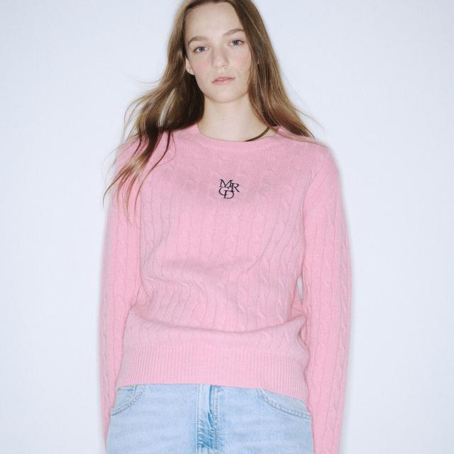 CASHMERE BLENDED CABLE CREW NECK MRCD_PEONY NAVY