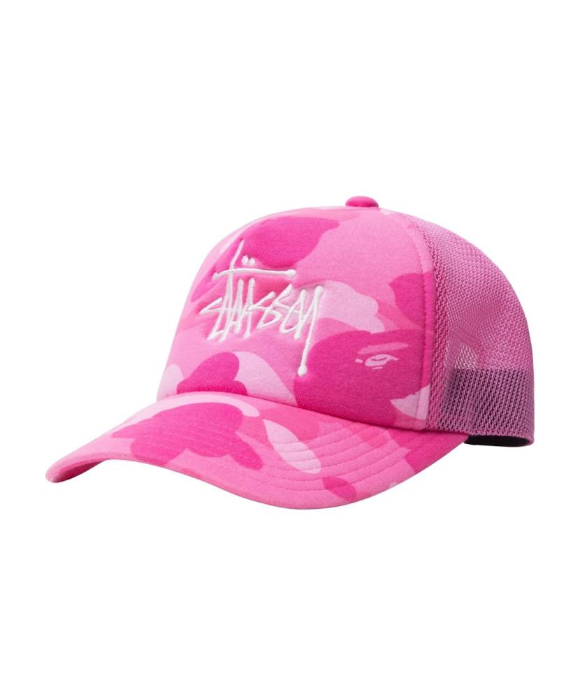 베이프 x 스투시 트럭커 캡 핑크 SS22