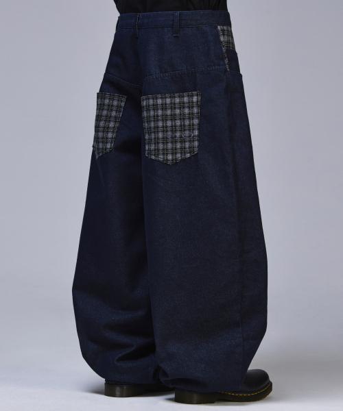 포인트 체크 논페이드 데님 팬츠[인디고]