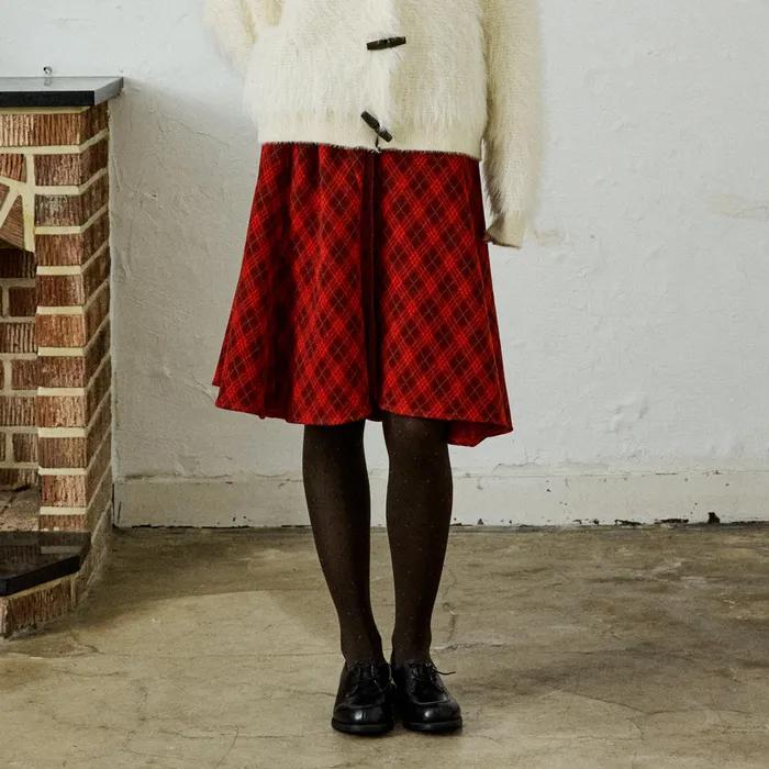 Ruby Grid Argyle Skirt_Red