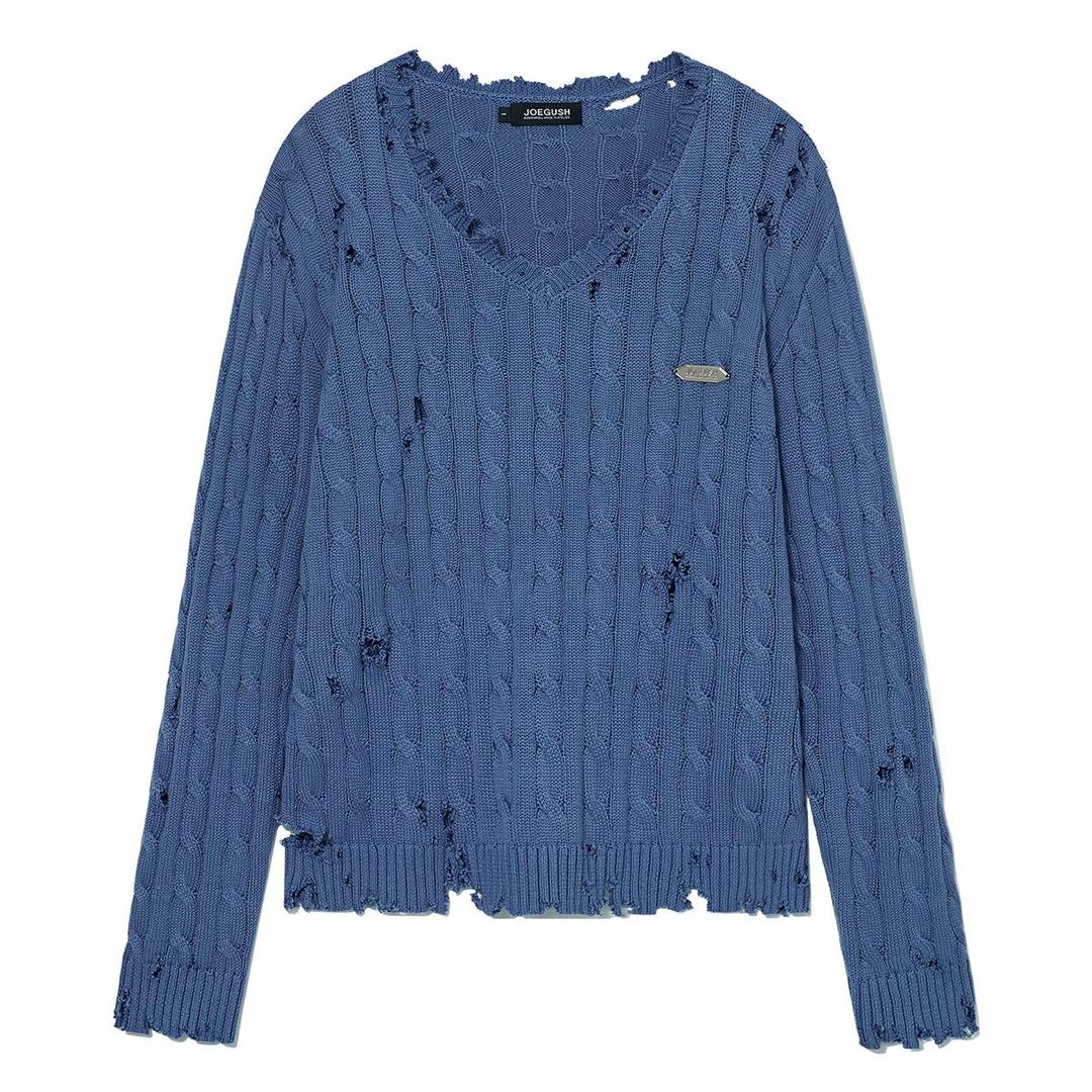 Distressed Cable knit LV.2 (Smoke Blue)