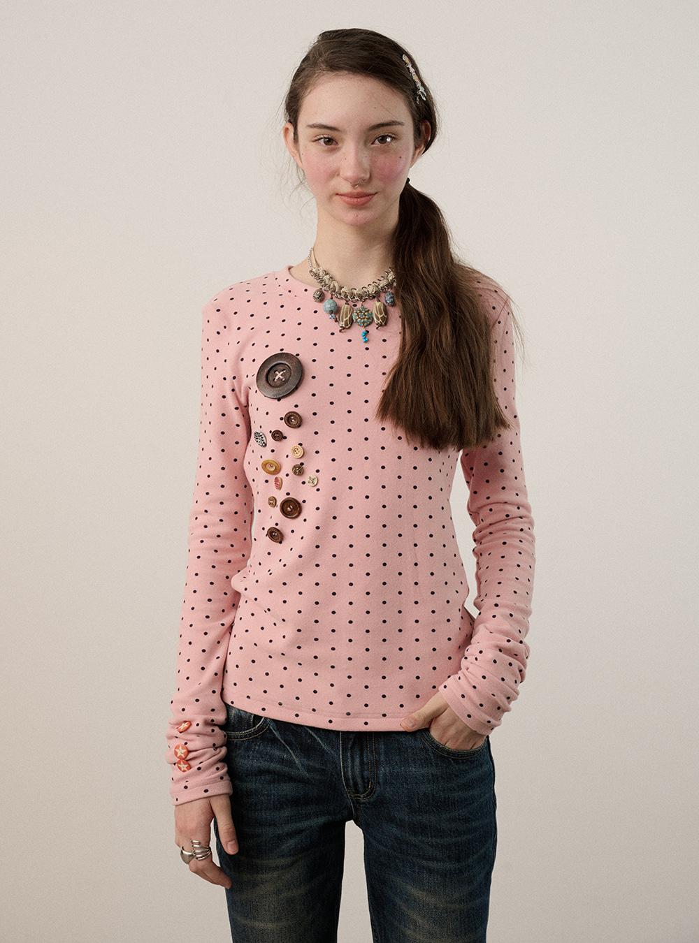 Polka Button Slim Top (4color)
