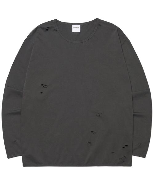 DAMAGED LONG SLEEVE TEE - CHARCOAL