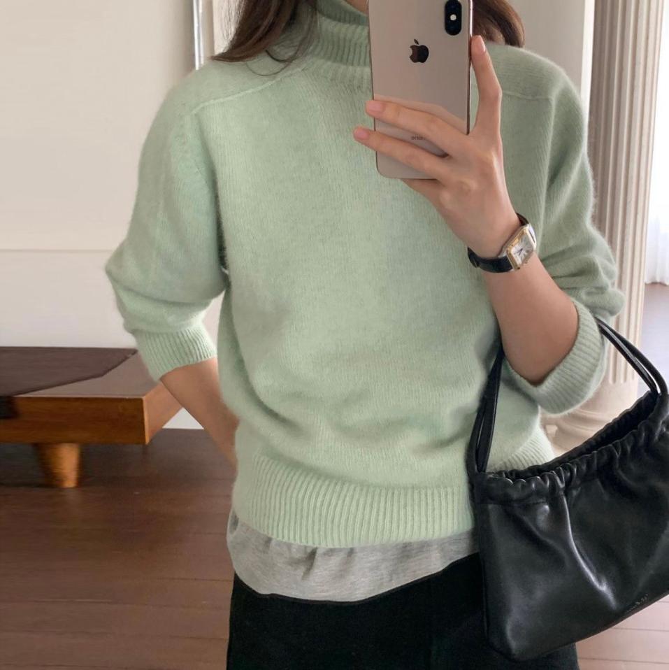 [당일 민트 회] jinsim 진심 폭스 홀가폴라니트 파인울 홀가먼트 목폴라 4col 터틀넥니트