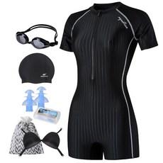 아쿠아티카 여성용 반팔 원피스 2부 수영복 AQA27515 + 일반용 수경 6종 세트