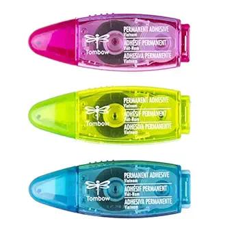Tombow 62140 파워 미니 접착제 테이프, 3팩 강력하고 영구적인 접착을 위한 사용하기 쉬운 컴팩트 어플리케이터