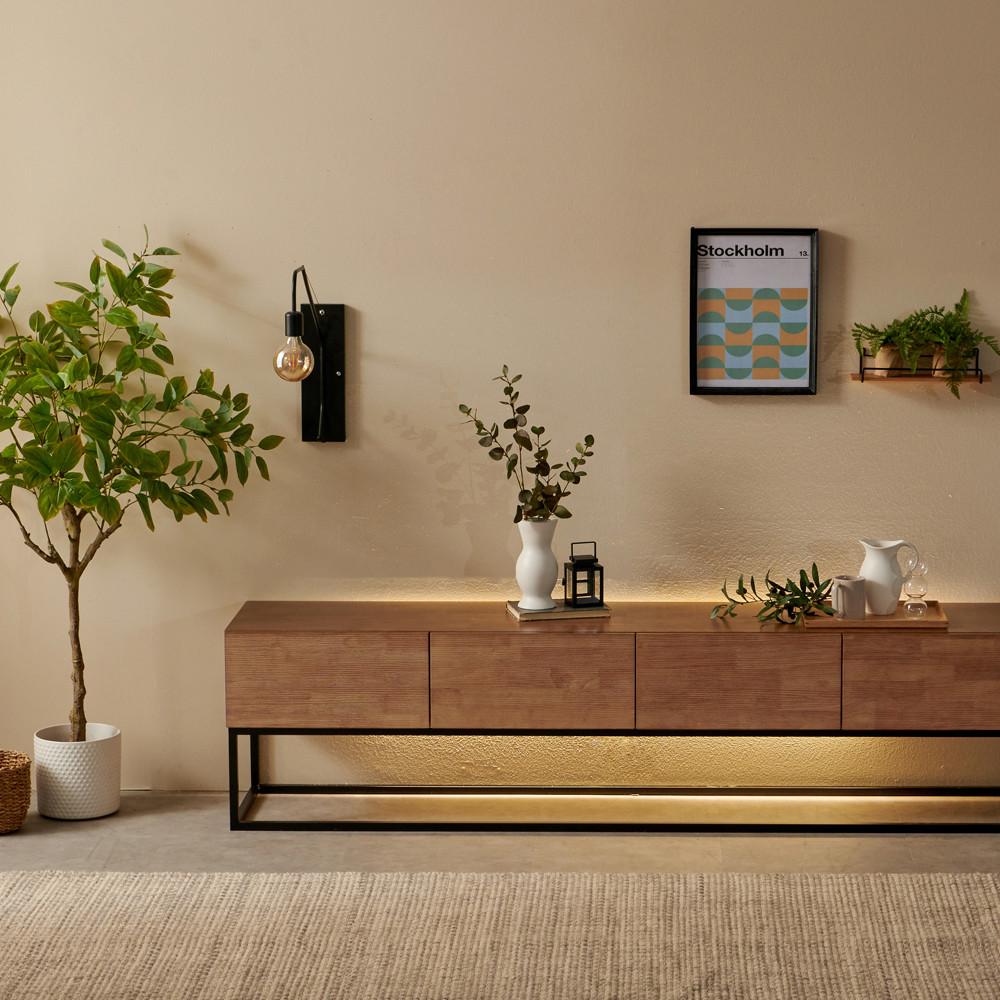 리코 2000/2200 고무나무 원목 TV다이 서랍장 LED 조명 거실장