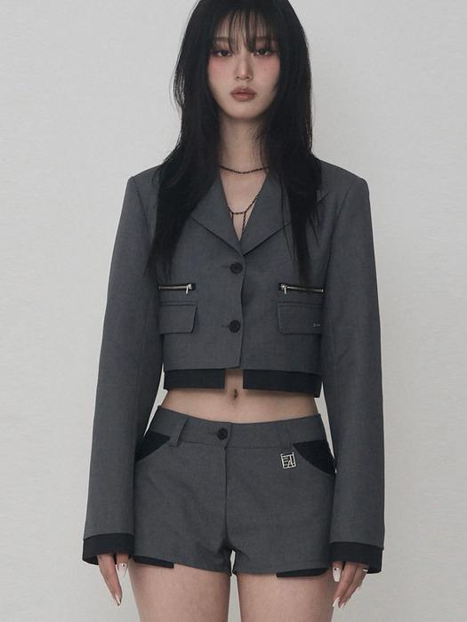 Layer Setup Zipper Crop Blazer (charcoal)