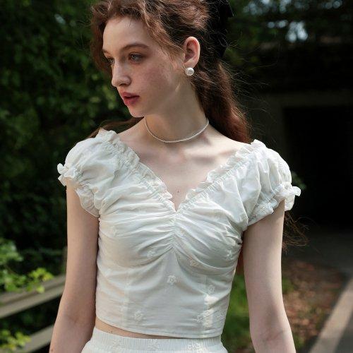 Cest_Front shirring angle blouse
