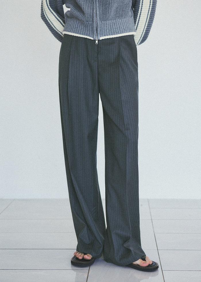 90s Retro Pin Stripe One-tuck Slacks_CTB519(Grey)