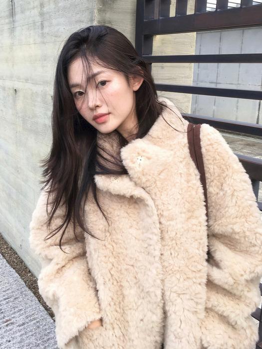 부클 퍼 울 코트 IVORY