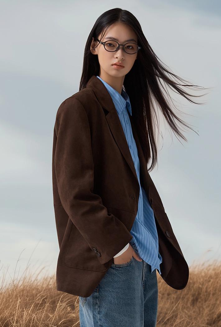 [신세틱레더] 여성 스웨이드 테일러드 재킷_SPJLF49W16