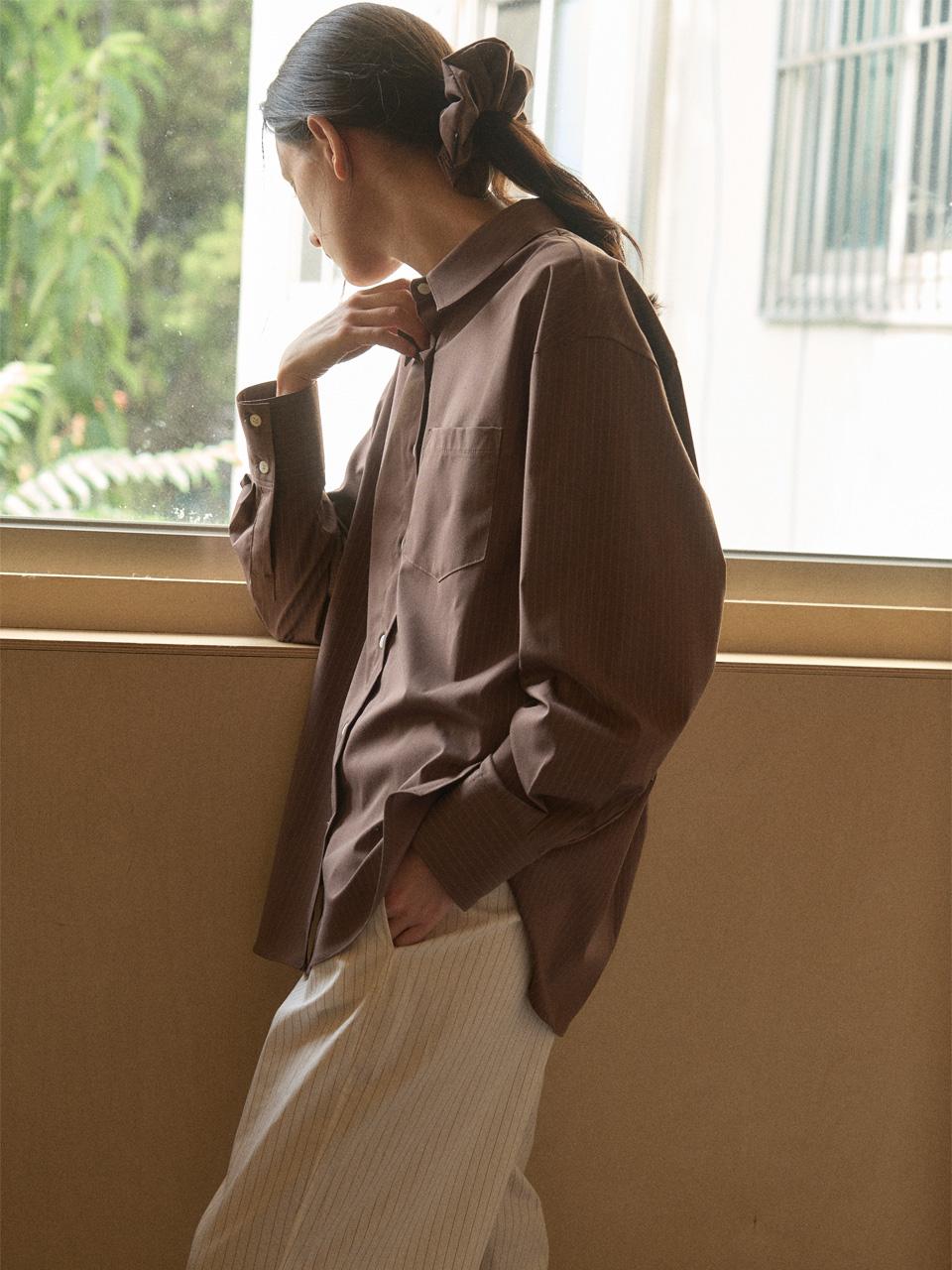 Atelier Side Button Shirt, espresso stripe