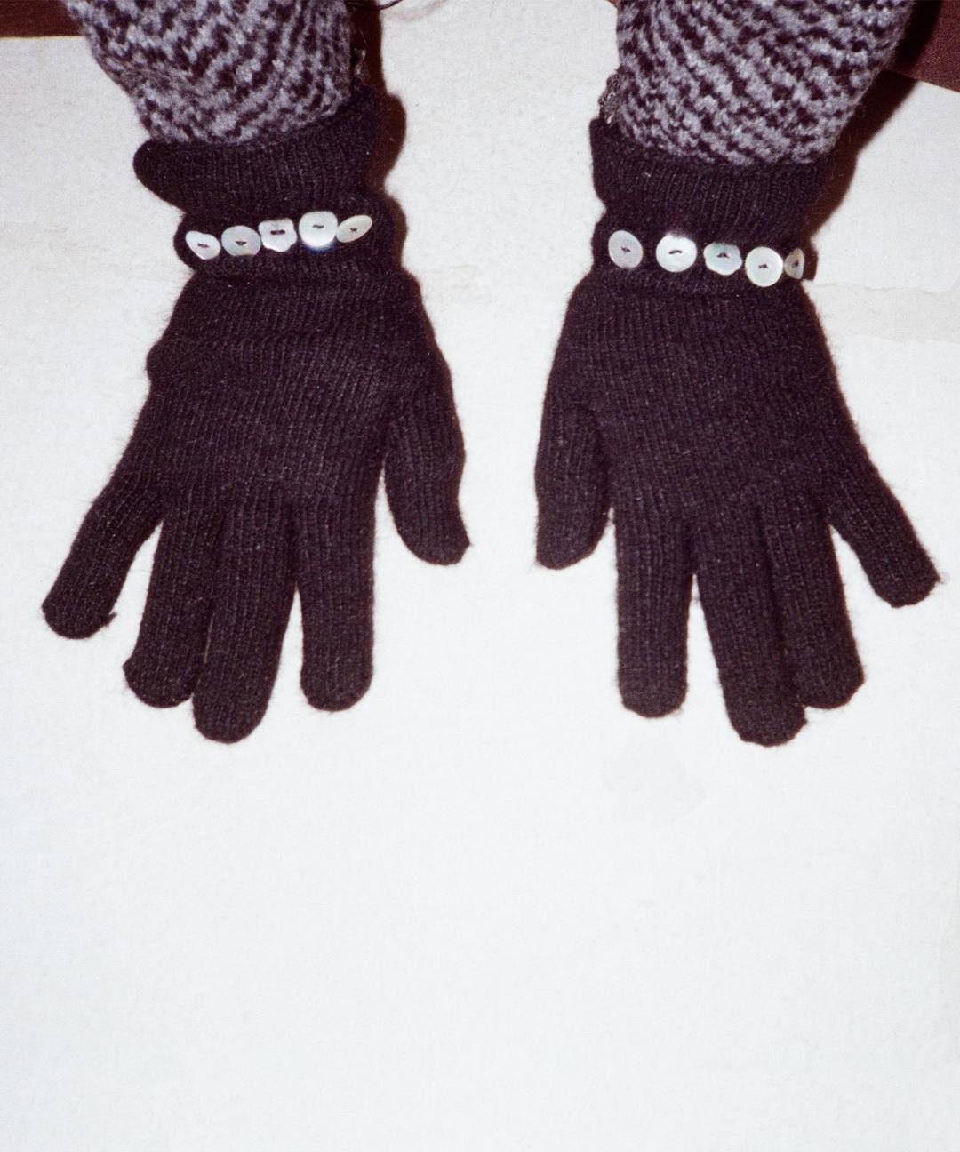 바다 자개 앙고라 장갑 - 블랙