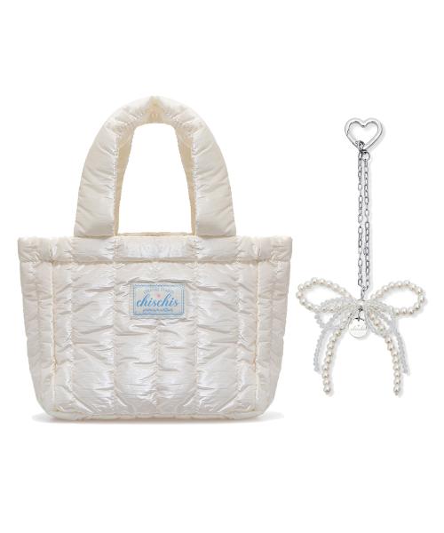 [SET] CHISCHIS PADDING BAG_WHITE + RIBBON HEART CHARM