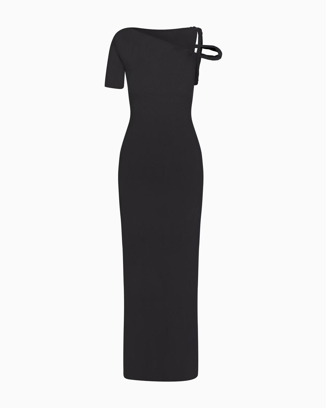 Mesh Stretch Twist Maxi Dress | Black - M
