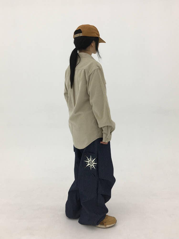 유니섹스 프린팅 다트 스트라이프 와이드 데님 팬츠 2c