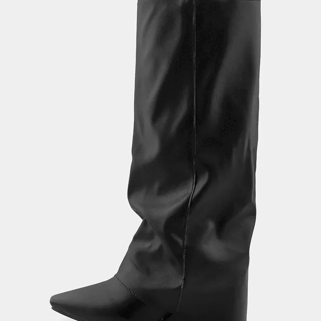 [EFT.made/지퍼] 줄리 스틸레토 워머 레이어드 니하이 셔링 폴딩 부츠 6cm