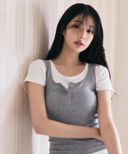 NUBASIC BUTTON SLEEVELESS GRAY