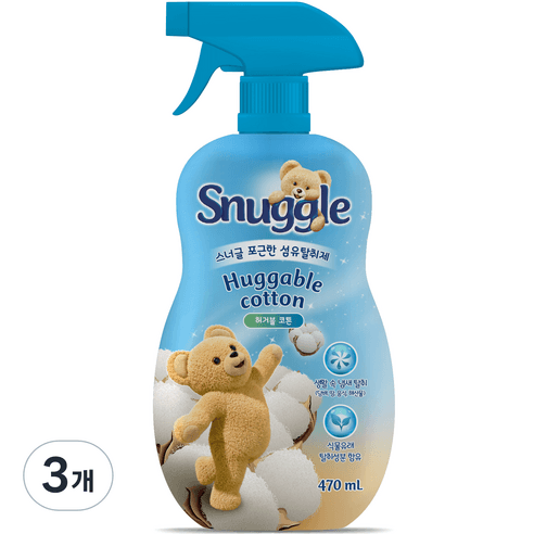 스너글 섬유탈취제 허거블 코튼 본품, 470ml, 3개 - 섬유탈취제 | 쿠팡
