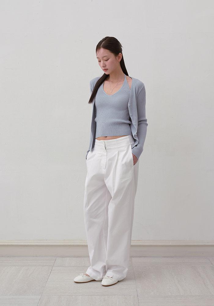 GLOSSY PINTUCK PANSTS-WHITE