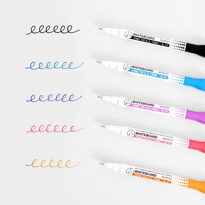 0.5mm 얇은 보드 마커펜 선명한 세필 마카펜 지우개겸용 메모보드 화이트보드 5색