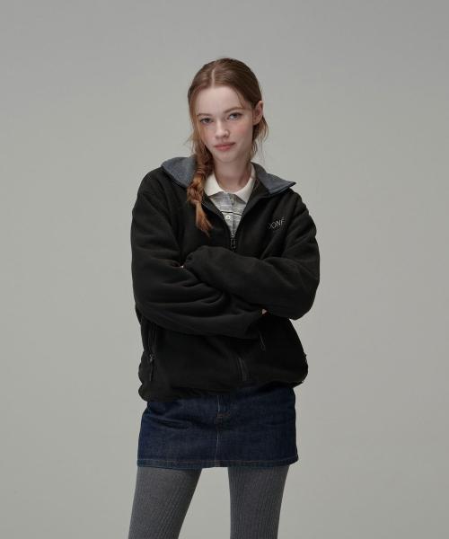 Oversized Fleece Zip-up Jacket_Black