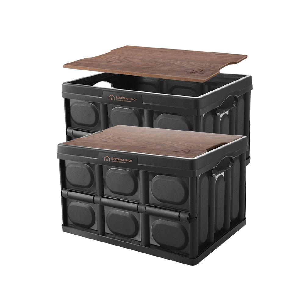 [무료배송] 우드상판 폴딩박스 28L 2p 블랙+블랙