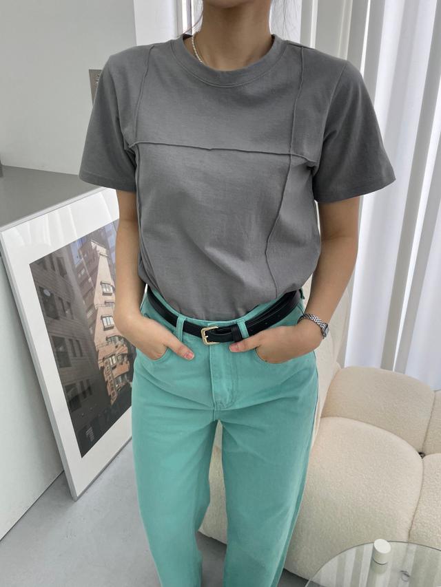 차농 여성 라운드넥 라이닝 면 반팔 티셔츠