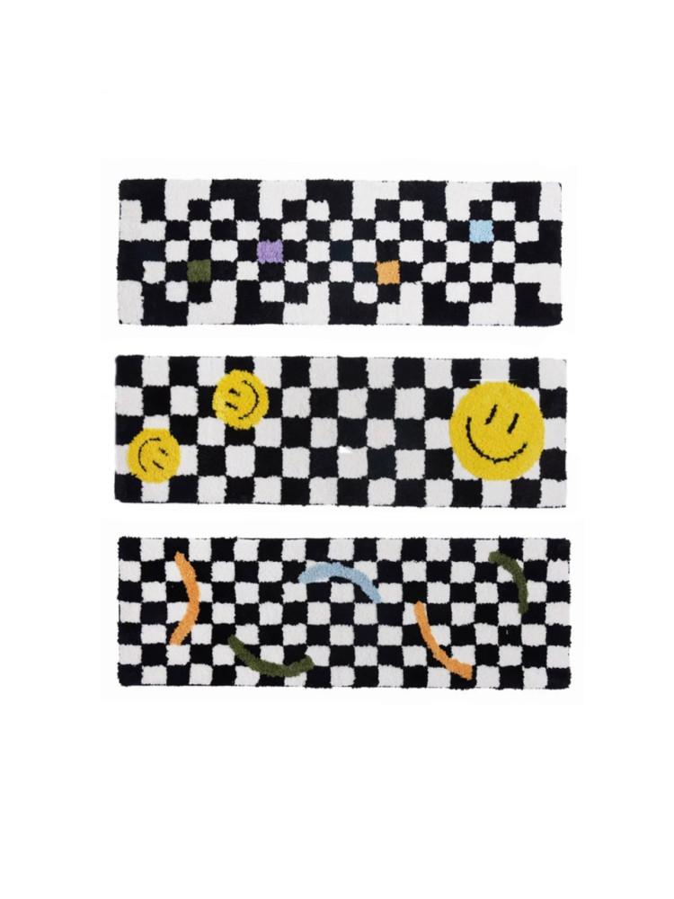 체크 스마일 침대 침실 발매트 직사각 길쭉한 러그