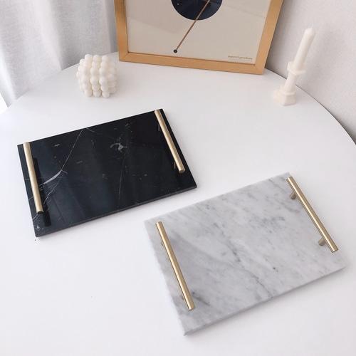 골드 핸들 대리석 트레이, 천연 대리석 진열대 북유럽 소품