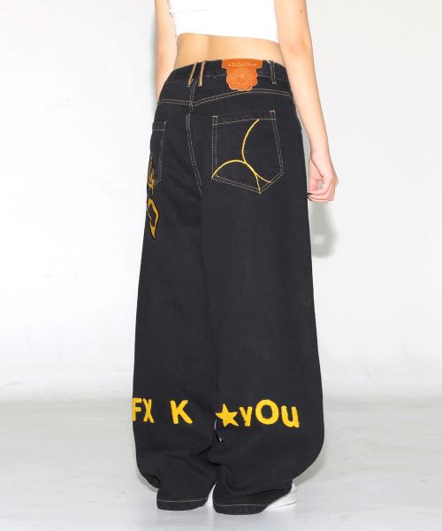 WXP016 FXXK YOU 스티치 데님 팬츠 (BLACK)