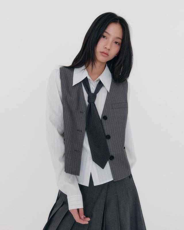 Pinstripes Tailoring Vest ( Melange Grey )