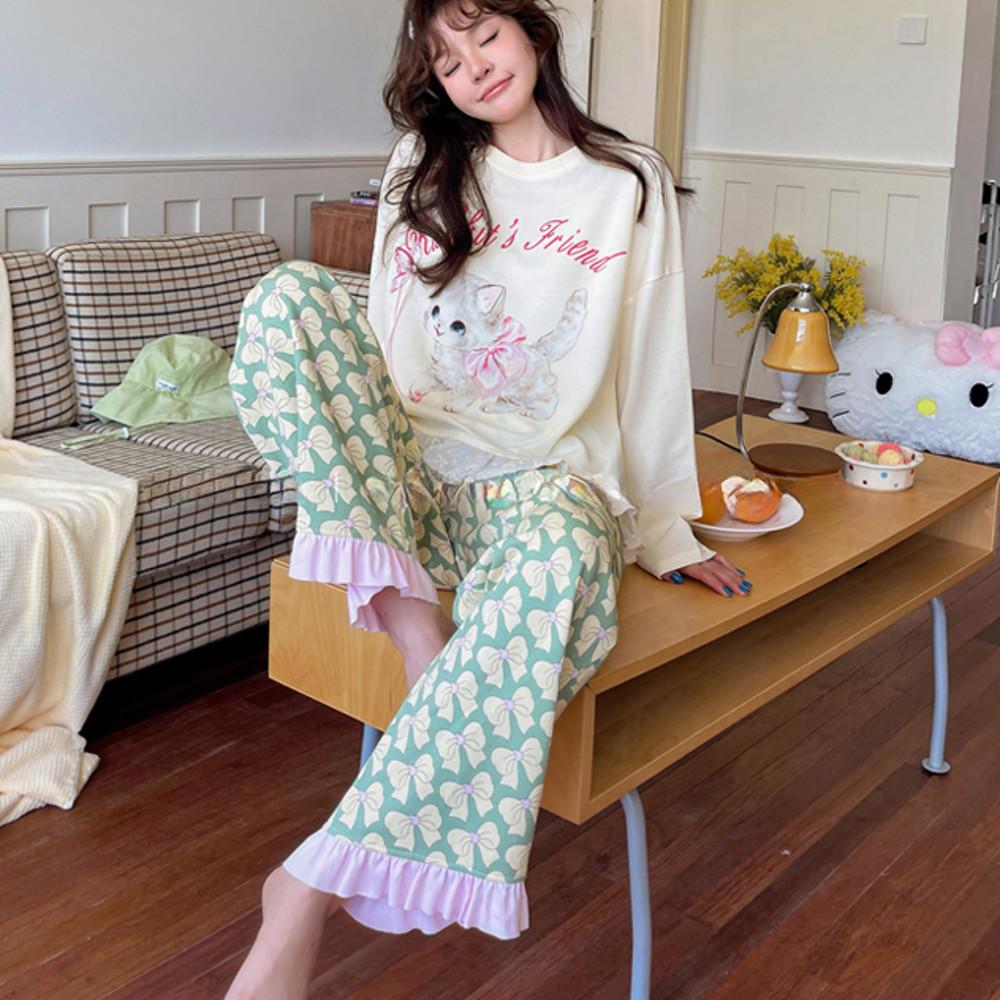 가을 잠옷 귀여운 고양이 긴팔 반팔 파자마세트 2color