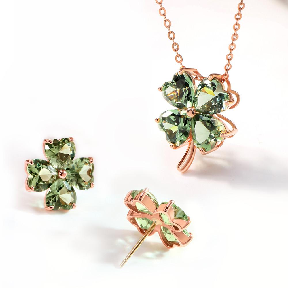 골드팡 14k 딥그린네잎클로버 세트