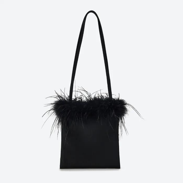 Ostrich Hair Shoulder Bag / Black