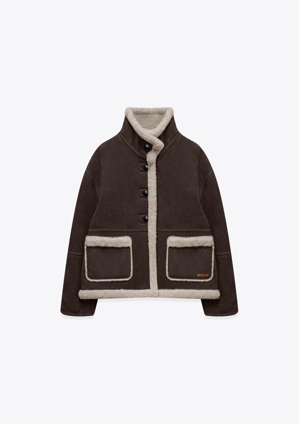 배색 하이넥 인조 무스탕(MAFDJK09CBR)