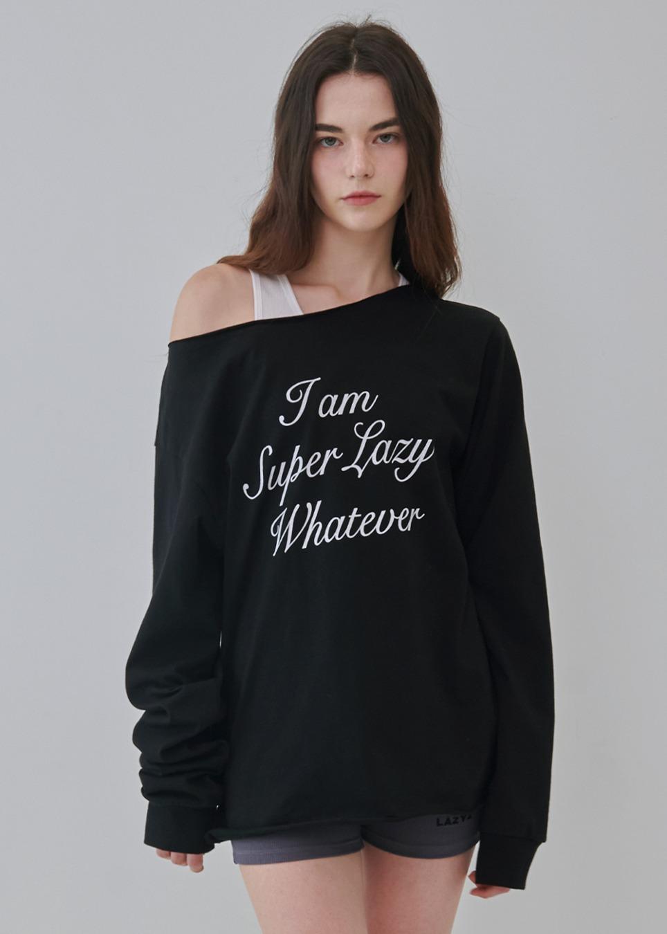 Super lazy off shoulder Long Sleeve t-shirt (Black)