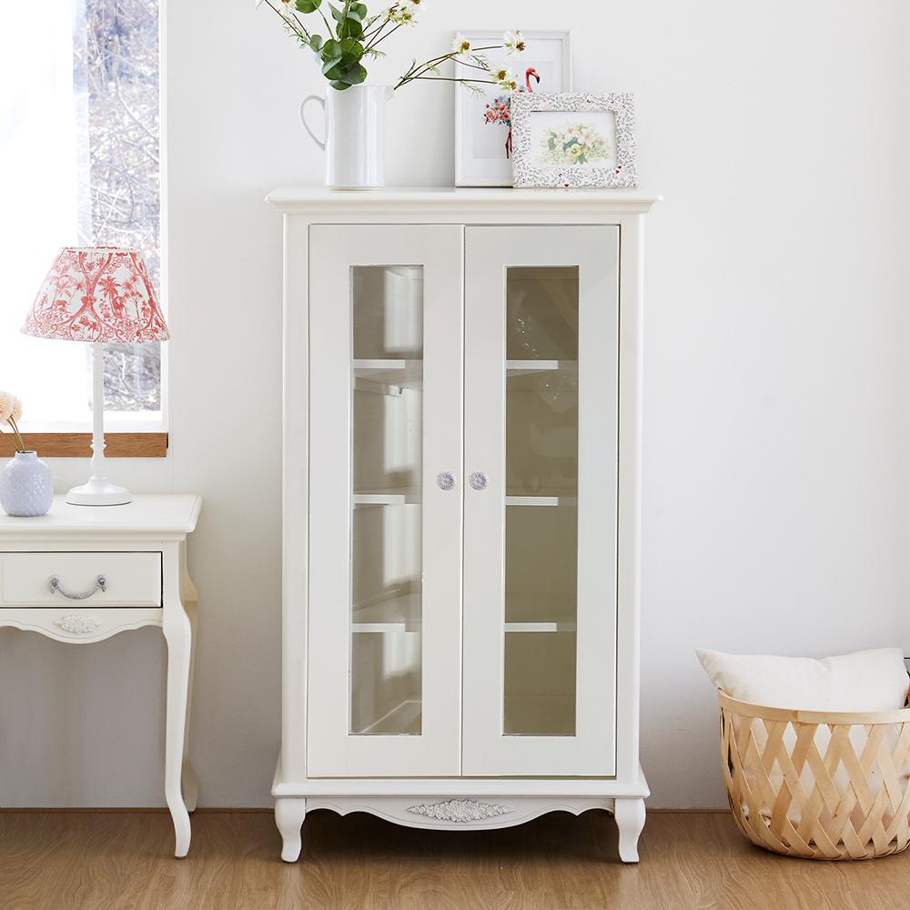 퀸앤 화이트 엔틱 원목 오리지날 유리장식장 1280